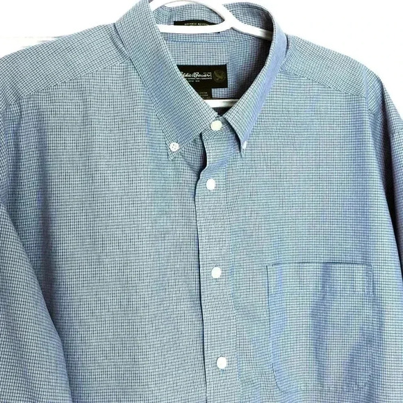 Eddie Bauer mens shirt XL Tall Wrinkle Resistant Relaxed Fit Blue Plaid - Picture 2 of 8